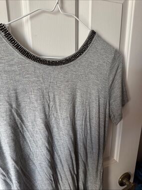 Apt. 9 Gray Short Sleeve Tee with Beaded Crewneck